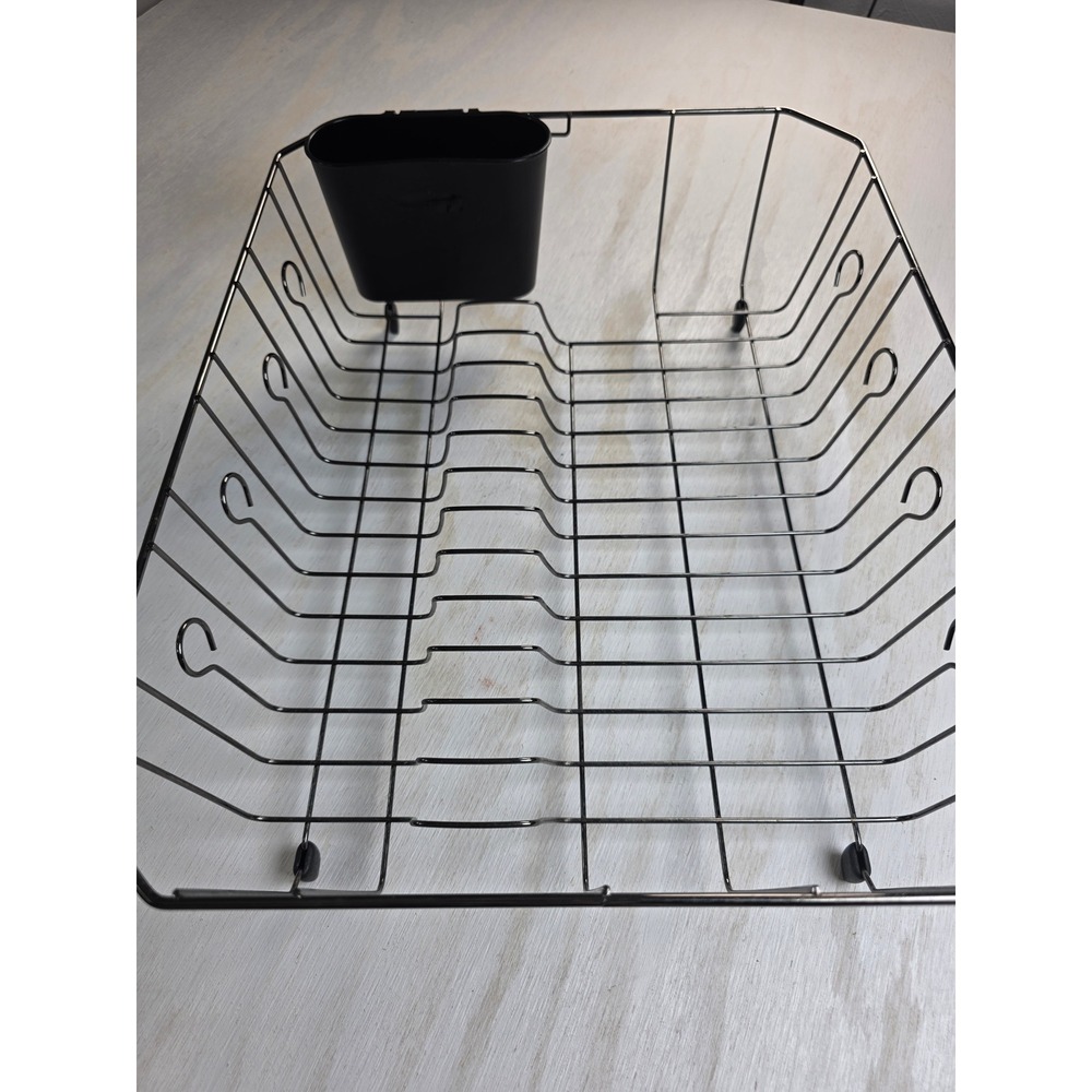 Rubbermaid Chrome Wire Dish Drying Rack with Black Cutlery Caddy Minimalist